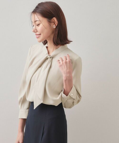 index / インデックス シャツ・ブラウス | アシメドレープボウタイブラウス【洗濯機OK・イージーアイロン】 | 詳細9