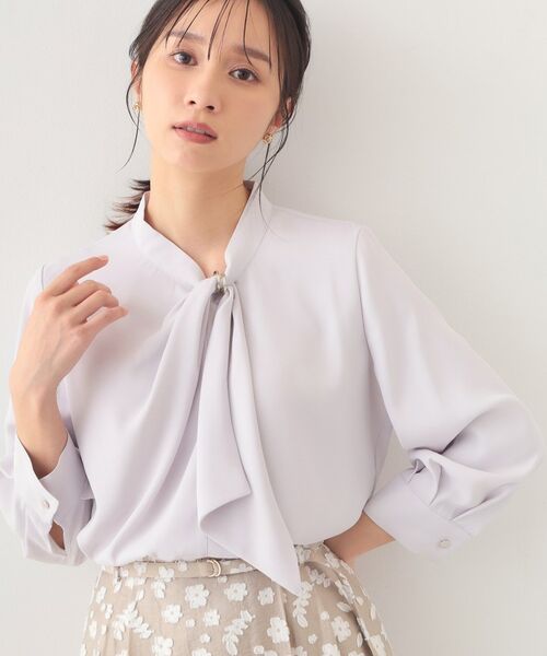 index / インデックス シャツ・ブラウス | アシメドレープボウタイブラウス【洗濯機OK・イージーアイロン】（ラベンダー(080)）