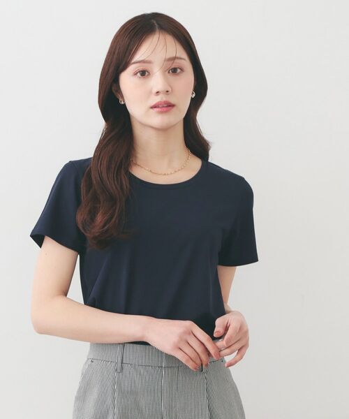 index / インデックス Tシャツ | 薄手なのに透けにくい!ベーシックTシャツ【洗濯機OK・接触冷感・吸水速乾・透け防止・UVケア】(ネイビー(894))