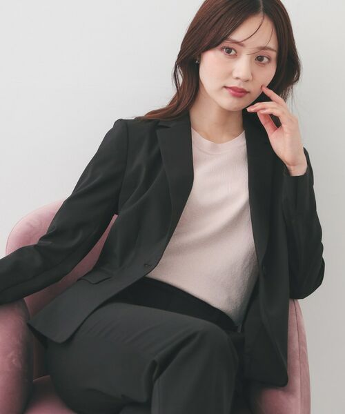 index / インデックス テーラードジャケット | ストレッチテーラードジャケット/セットアップ対応可【洗濯機OK/接触冷感/吸水速乾/イージーアイロン】《XS～3L》（ブラック(019)）