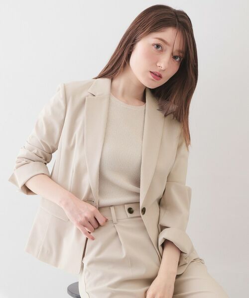 index / インデックス テーラードジャケット | ストレッチテーラードジャケット/セットアップ対応可【洗濯機OK/接触冷感/吸水速乾/イージーアイロン】《XS～3L》（グレージュ(050)）