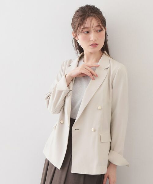index / インデックス テーラードジャケット | 多機能ダブルブレストテーラードジャケット【洗濯機OK・接触冷感・吸水速乾・イージーアイロン・防シワ】（グレージュ(050)）