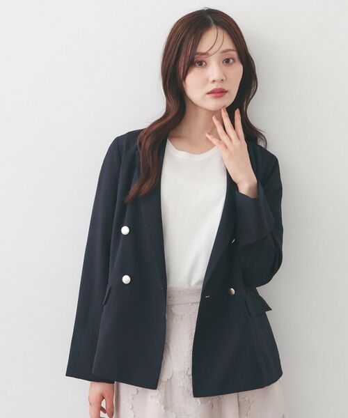 index / インデックス テーラードジャケット | 多機能ダブルブレストテーラードジャケット【洗濯機OK・接触冷感・吸水速乾・イージーアイロン・防シワ】（ネイビー(094)）