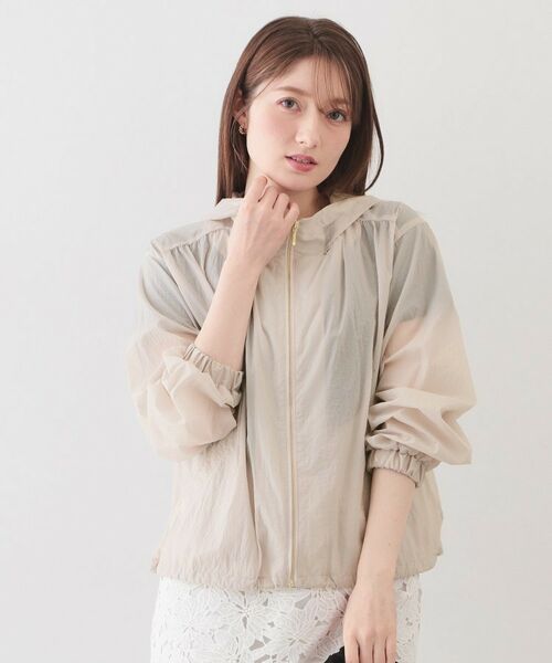 index / インデックス レザーブルゾン・ジャケット | シアーフーディーブルゾン【洗濯機OK・イージーアイロン・撥水】（グレージュ(050)）