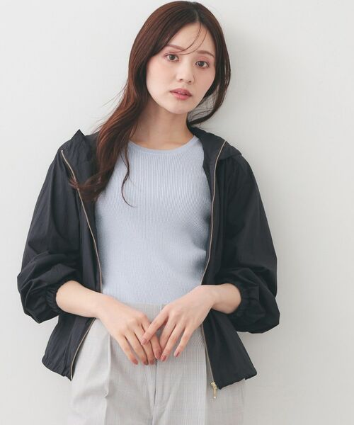 index / インデックス レザーブルゾン・ジャケット | シアーフーディーブルゾン【洗濯機OK・イージーアイロン・撥水】（ネイビー(094)）