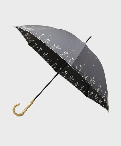 index / インデックス 傘 | 【晴雨兼用】バンブーハンドルフラワー刺繍長傘（ブラック(119)）