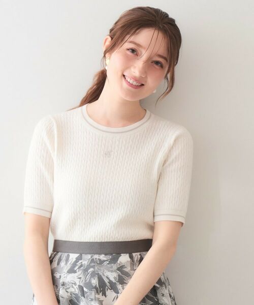 index / インデックス ニット・セーター | オーガニックコットン バイカラーケーブルニット【洗濯機OK・UVケア】（オフホワイト(003)）