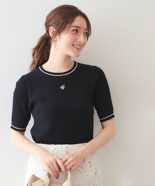 index / インデックス ニット・セーター | オーガニックコットン バイカラーケーブルニット【洗濯機OK・UVケア】（ネイビー(094)）