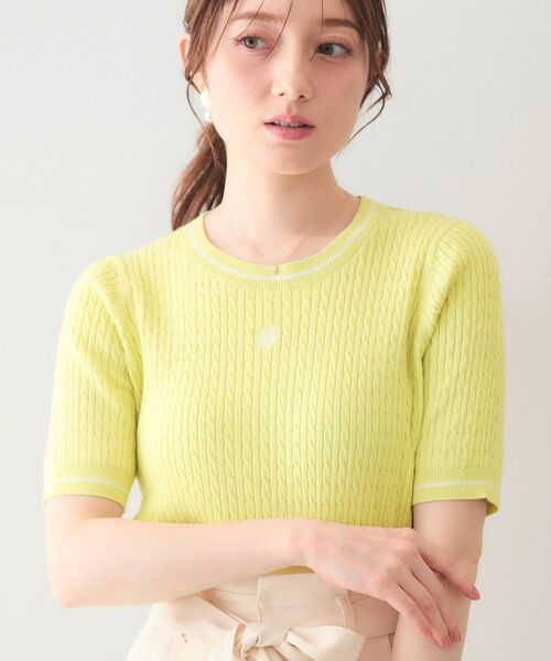 index / インデックス ニット・セーター | オーガニックコットン バイカラーケーブルニット【洗濯機OK・UVケア】（ライトグリーン(820)）