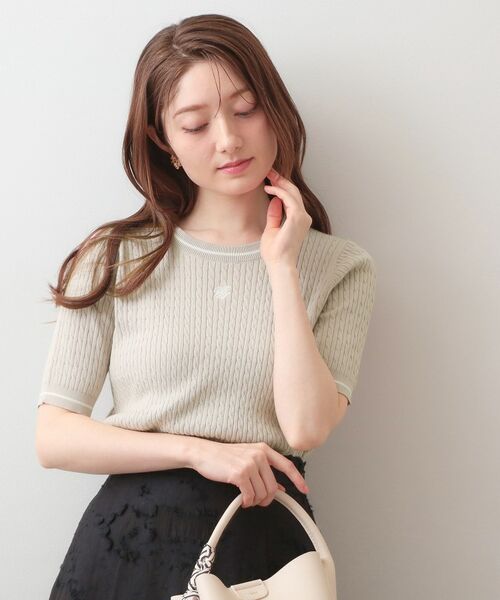 index / インデックス ニット・セーター | オーガニックコットン バイカラーケーブルニット【洗濯機OK・UVケア】（グレージュ(850)）