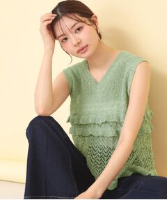 index / インデックス ニット・セーター | 透かし編みミニペプラムノースリーブニット【洗濯機OK】