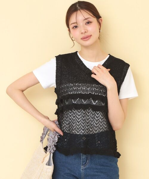 index / インデックス ニット・セーター | 透かし編みミニペプラムノースリーブニット【洗濯機OK】 | 詳細14