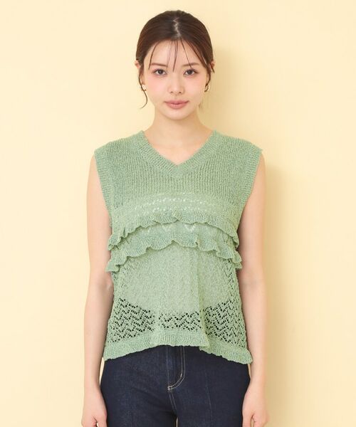 index / インデックス ニット・セーター | 透かし編みミニペプラムノースリーブニット【洗濯機OK】 | 詳細18