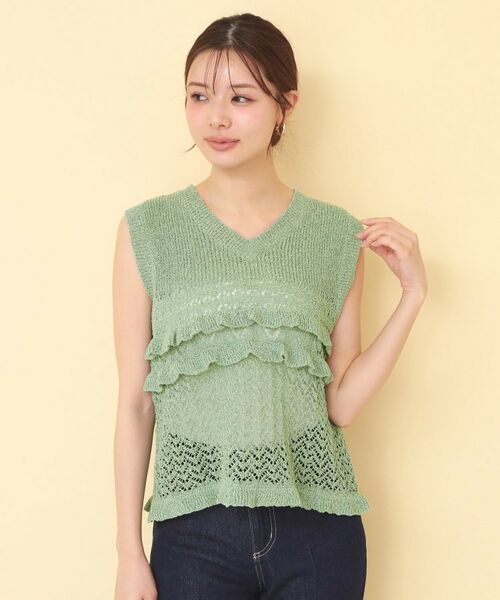 index / インデックス ニット・セーター | 透かし編みミニペプラムノースリーブニット【洗濯機OK】 | 詳細9