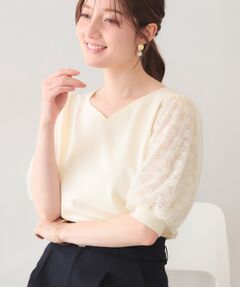 index / インデックス ニット・セーター | レーススリーブハートネックニット【洗濯機OK・UVケア・抗ピリング】