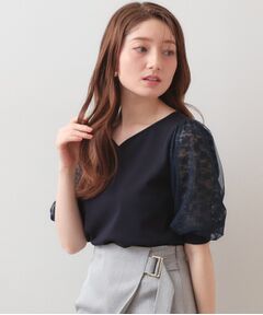 index / インデックス ニット・セーター | レーススリーブハートネックニット【洗濯機OK・UVケア・抗ピリング】