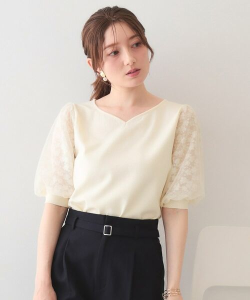 index / インデックス ニット・セーター | レーススリーブハートネックニット【洗濯機OK・UVケア・抗ピリング】 | 詳細1