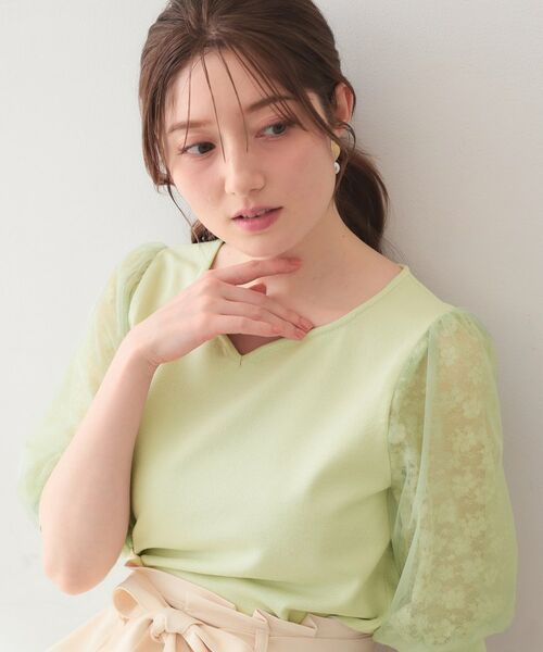 index / インデックス ニット・セーター | レーススリーブハートネックニット【洗濯機OK・UVケア・抗ピリング】 | 詳細5