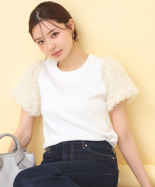 index / インデックス ニット・セーター | ドッキングシャギーレーススリーブニット【洗濯機OK】（オフホワイト(003)）