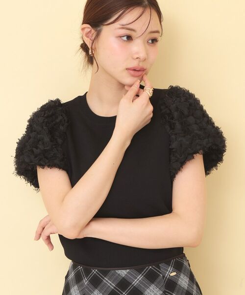 index / インデックス ニット・セーター | ドッキングシャギーレーススリーブニット【洗濯機OK】（ブラック(019)）