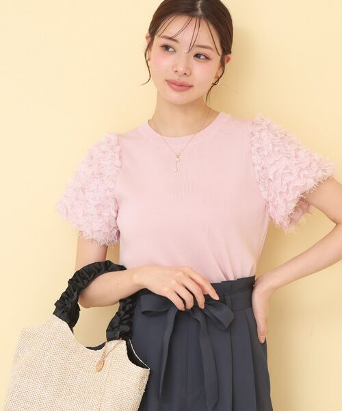 index / インデックス ニット・セーター | ドッキングシャギーレーススリーブニット【洗濯機OK】（ピンク(071)）