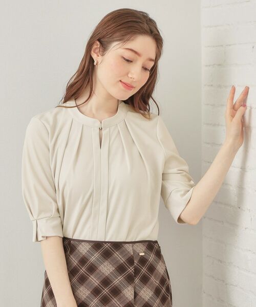 index / インデックス カットソー | アセテートライクバンドカラートップス【洗濯機OK／吸水速乾／接触冷感／UVケア】（グレージュ(050)）