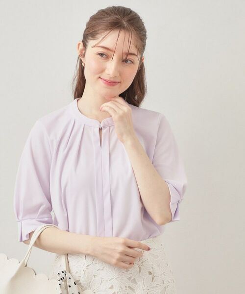 index / インデックス カットソー | アセテートライクバンドカラートップス【洗濯機OK／吸水速乾／接触冷感／UVケア】（ラベンダー(080)）