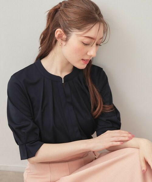 index / インデックス カットソー | アセテートライクバンドカラートップス【洗濯機OK／吸水速乾／接触冷感／UVケア】（ネイビー(894)）