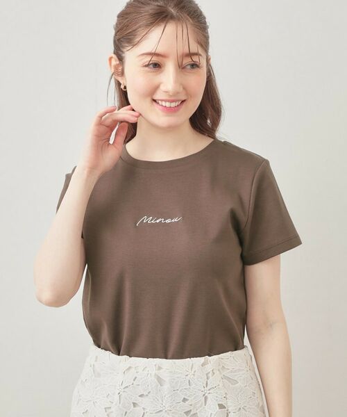 index / インデックス Tシャツ | フロントロゴ刺繍Tシャツ【洗濯機OK・接触冷感・UVケア】(ブラウン(844))