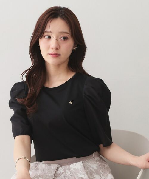 index / インデックス カットソー | シアータックスリーブドッキングTシャツ【洗濯機OK／UVケア／接触冷感】（ブラック(019)）