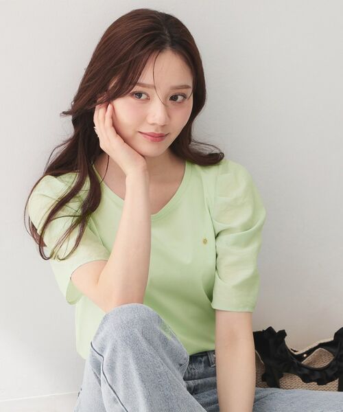 index / インデックス カットソー | シアータックスリーブドッキングTシャツ【洗濯機OK／UVケア／接触冷感】（ミントグリーン(021)）