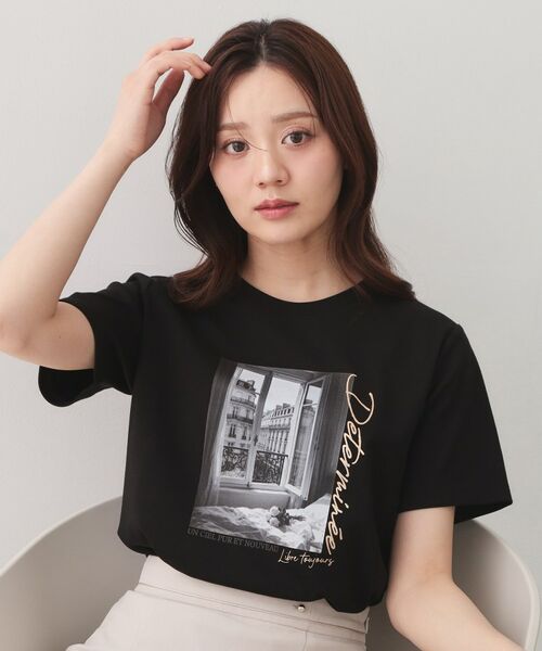 index / インデックス Tシャツ | 転写箔プリントTシャツ【洗濯機OK／接触冷感／UVケア】（ブラック(019)）