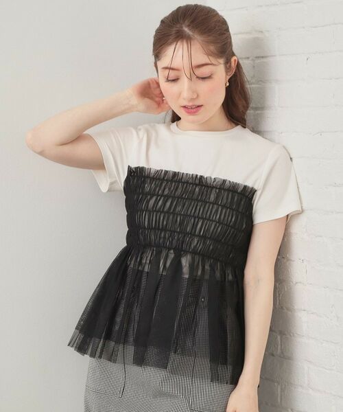index / インデックス カットソー | チュールペプラムトップス【洗濯機OK・接触冷感・UVケア】（ブラック(519)）