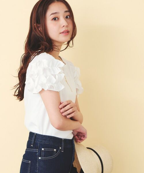 index / インデックス カットソー | フリルドッキングスリーブTシャツ【洗濯機OK／UVケア】 | 詳細1