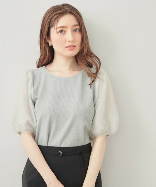 index / インデックス カットソー | シアーバルーンスリーブトップス【洗濯機OK・接触冷感・UVケア】（サックスブルー(090)）