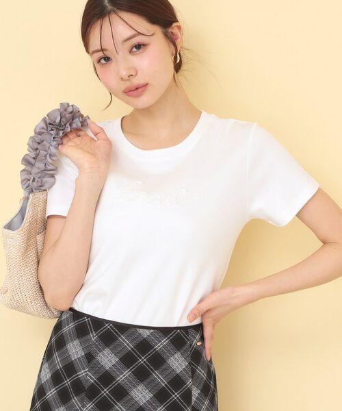 index / インデックス Tシャツ | リボンテープロゴTシャツ【洗濯機OK/接触冷感/UVケア】(オフホワイト(003))