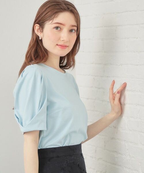 index / インデックス カットソー | ベアタックスリーブトップス【洗濯機OK／接触冷感／吸水速乾／透け防止／UVケア】（サックスブルー(090)）