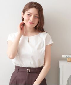 index / インデックス カットソー | ビジューキーネックフレンチトップス【洗濯機OK・接触冷感・UVケア】
