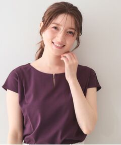 index / インデックス カットソー | ビジューキーネックフレンチトップス【洗濯機OK・接触冷感・UVケア】