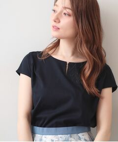 index / インデックス カットソー | ビジューキーネックフレンチトップス【洗濯機OK・接触冷感・UVケア】