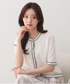 index / インデックス カーディガン・ボレロ | バイカラーダブルライン半袖カーディガン【洗濯機OK／UVケア】