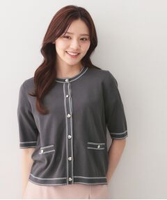 index / インデックス カーディガン・ボレロ | バイカラーダブルライン半袖カーディガン【洗濯機OK／UVケア】