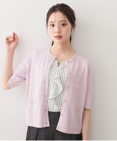 index / インデックス カーディガン・ボレロ | バイカラーダブルライン半袖カーディガン【洗濯機OK／UVケア】