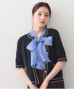 index / インデックス カーディガン・ボレロ | バイカラーダブルライン半袖カーディガン【洗濯機OK／UVケア】