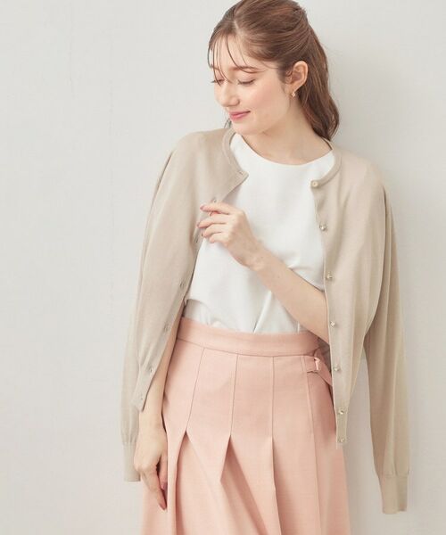 index / インデックス カーディガン・ボレロ | ビジューボタンクルーネックカーディガン【洗濯機OK・接触冷感・抗ピリング】（グレージュ(050)）