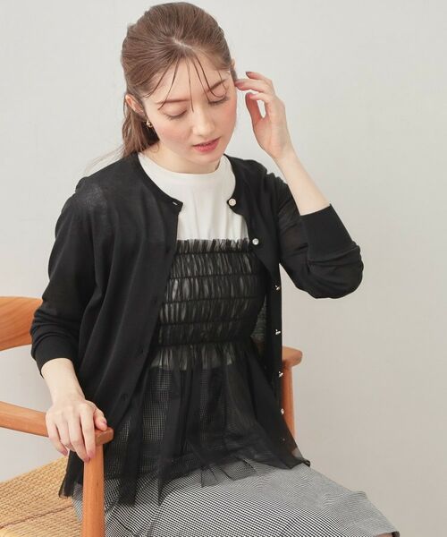 index / インデックス カーディガン・ボレロ | ビジューボタンクルーネックカーディガン【洗濯機OK・接触冷感・抗ピリング】（ブラック(819)）