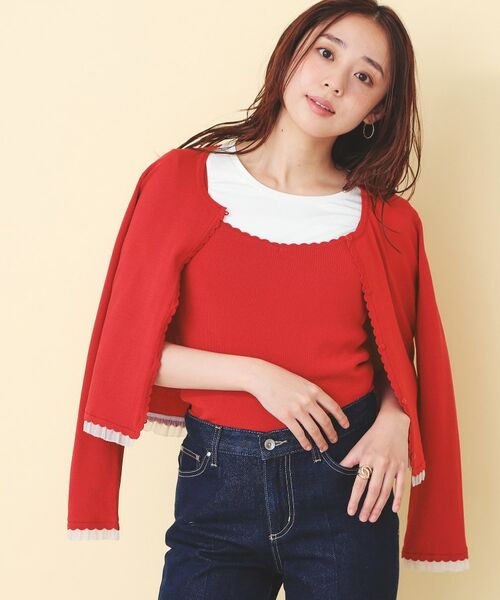 index / インデックス その他トップス | フリル付きキャミアンサンブルニットカーディガン【洗濯機OK】（レッド(062)）
