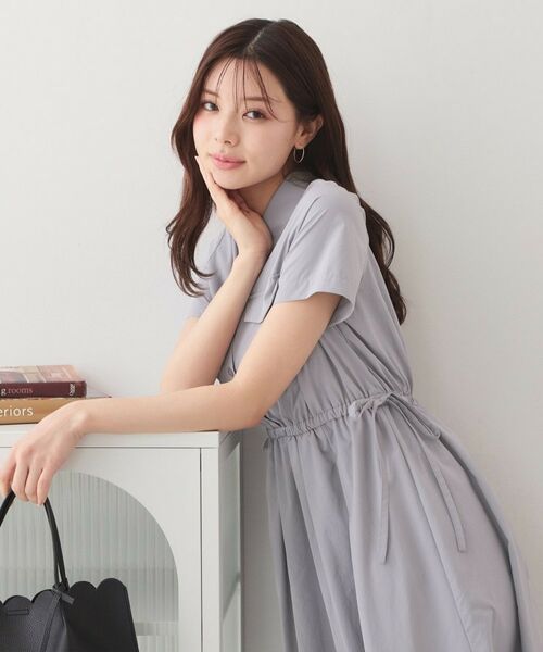 index / インデックス ミニ丈・ひざ丈ワンピース | サイドリボンシャツワンピース【洗濯機OK・防シワ】 | 詳細1