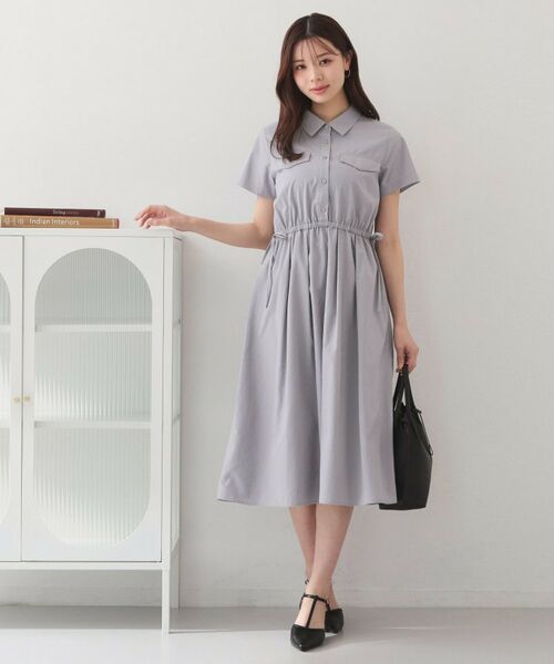 index / インデックス ミニ丈・ひざ丈ワンピース | サイドリボンシャツワンピース【洗濯機OK・防シワ】 | 詳細2