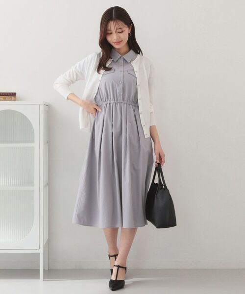 index / インデックス ミニ丈・ひざ丈ワンピース | サイドリボンシャツワンピース【洗濯機OK・防シワ】 | 詳細3